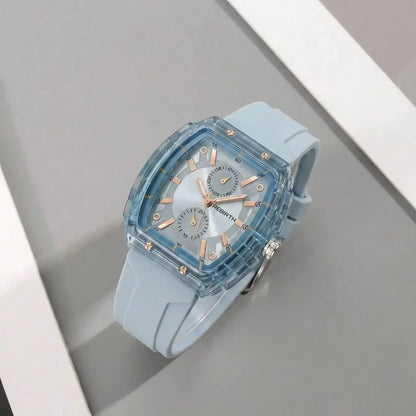 Affordable Macaron-Colored Barrel-Shaped with Silicone Strap Watch