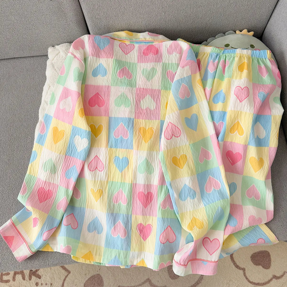 Korean Style Vintage Casual Soft Pajamas Sleepwear Set