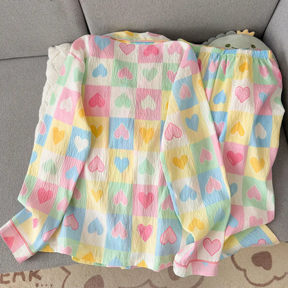 Korean Style Vintage Casual Soft Pajamas Sleepwear Set