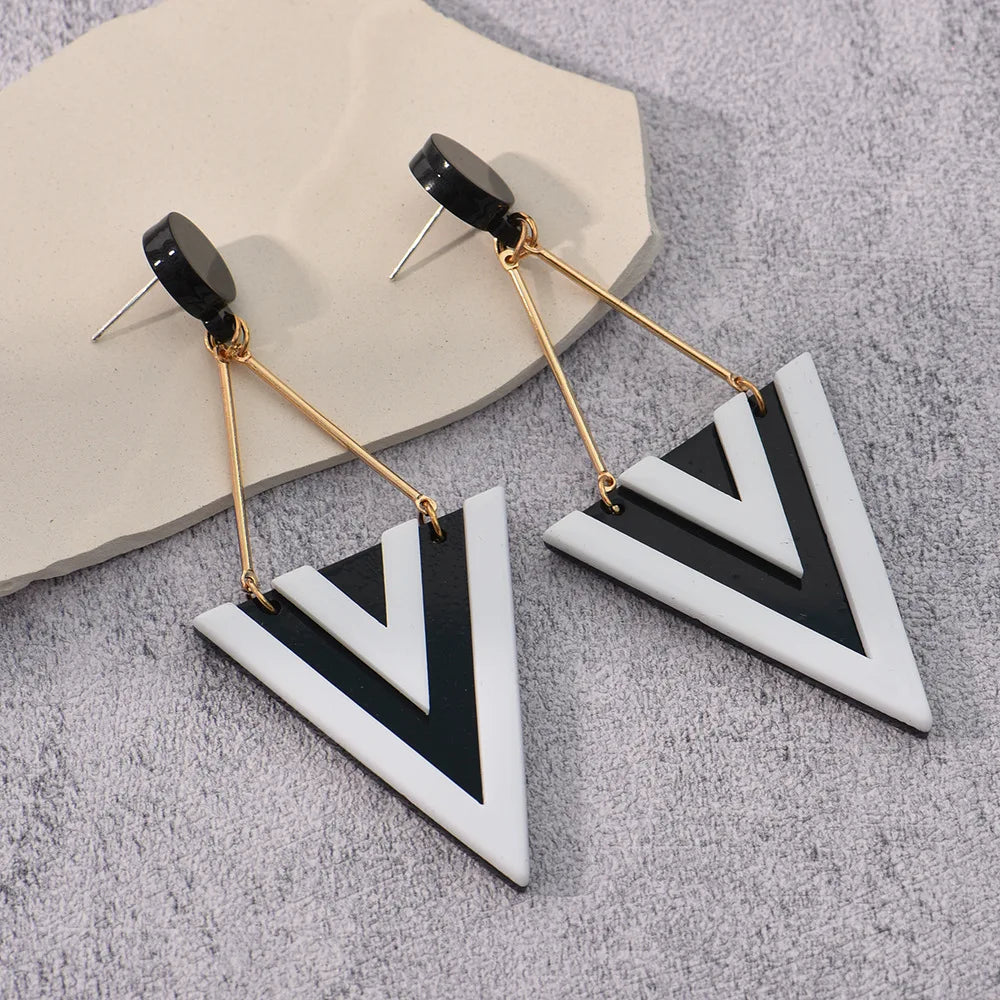 Triangle Long Dangle Geometric Earrings