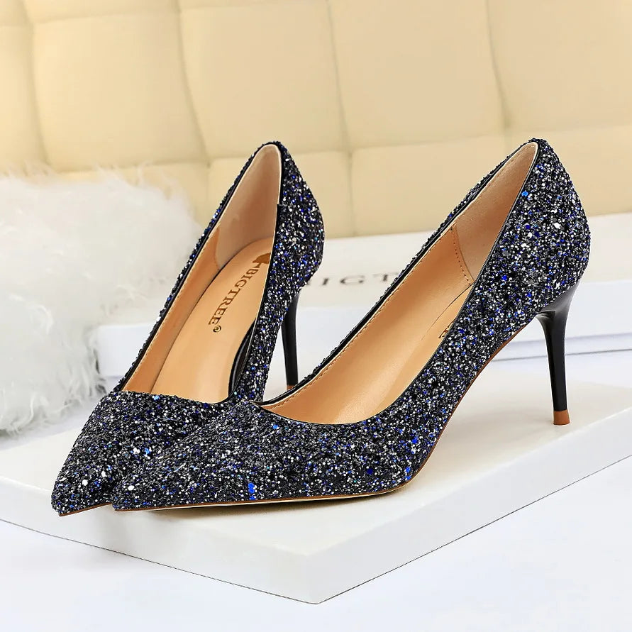 High Heels Pumps Glitter Gold Silver Shoes
