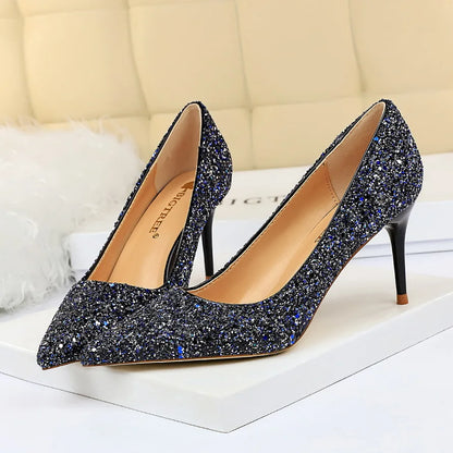 High Heels Pumps Glitter Gold Silver Shoes