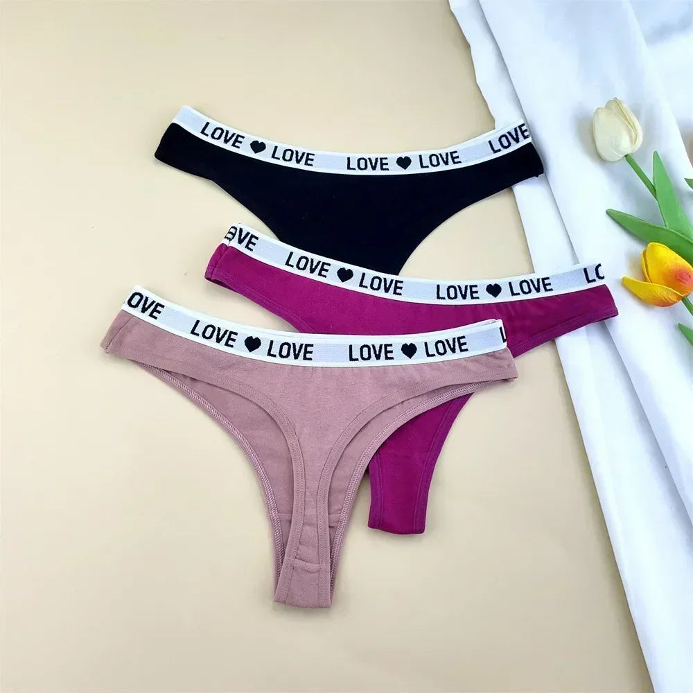 3Pcs "Love" Letters Cotton Sexy G-string
