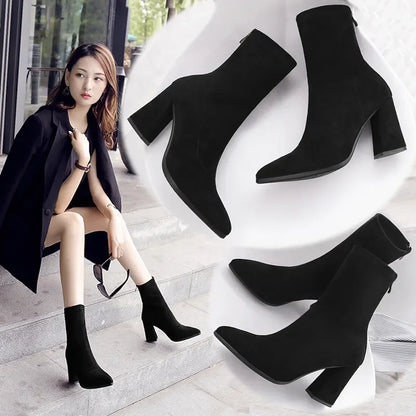 Ankle Chunky High Heel Sock Chelsea Sexy Warm Boots