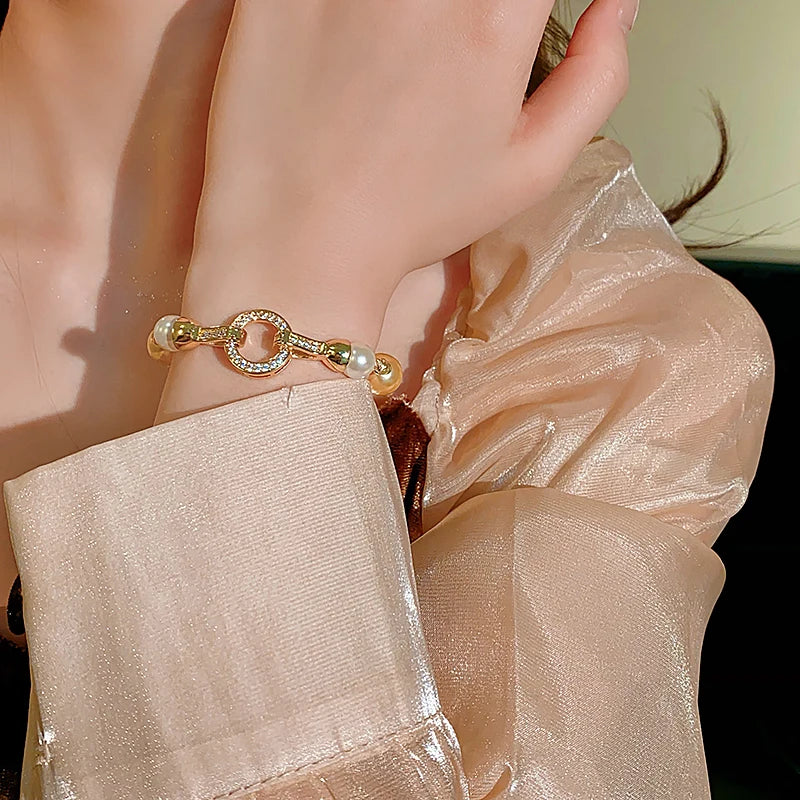 Elegant Imitation Pearl French Gray Pearls Bangles Light Round Beaded Bracelets