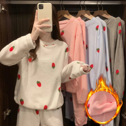 Soft Comfortable Velvet Jacquard Warm Sleepwear Pajama Sets