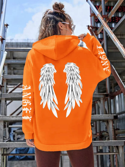 Angel Wings Printed Hoodies Loose Pullover