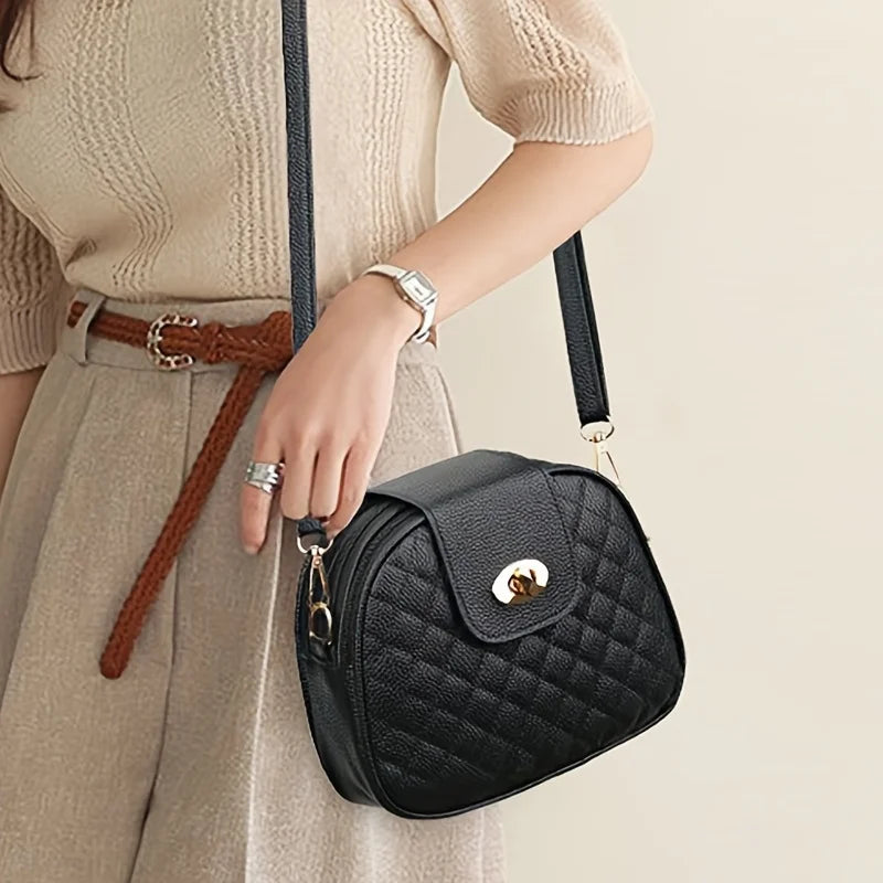 Small Quilted Crossbody PU Leather Shoulder Vintage Round Shape Bag