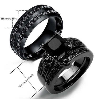 Gorgeous Black Full Zircon Couple Ring