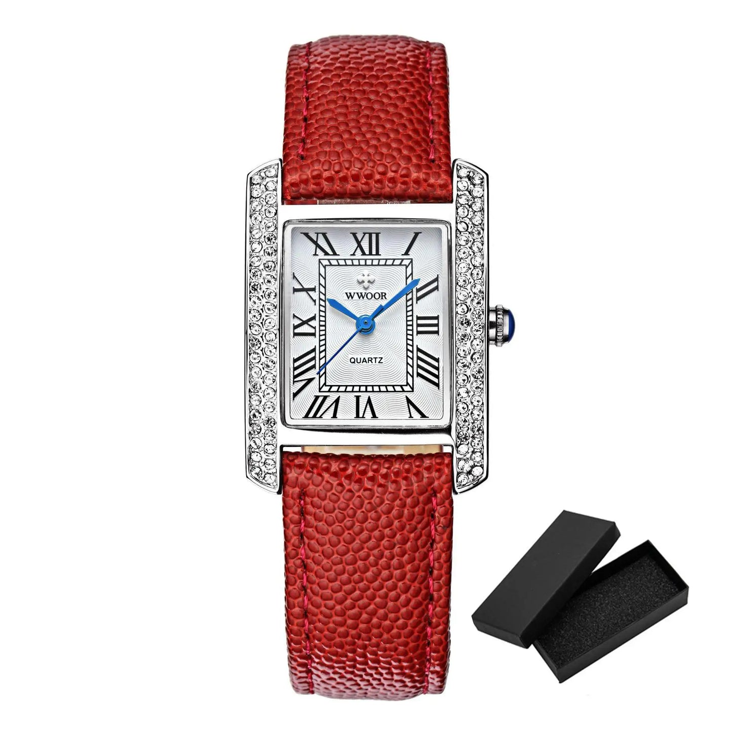 Elegant Square Diamond Waterproof Luxury Leather Quartz Watch