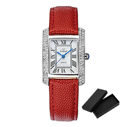 Elegant Square Diamond Waterproof Luxury Leather Quartz Watch