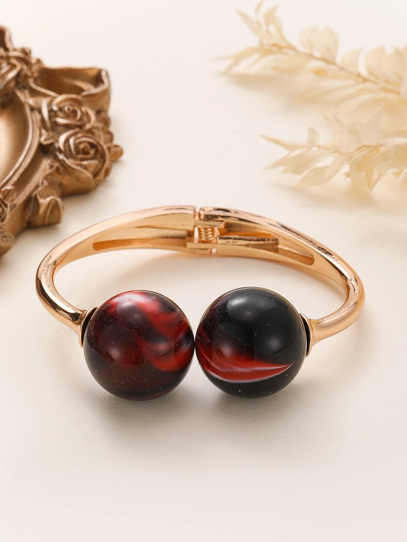 Acrylic Resin Open Bangle Double Balls Beads Adjustable Multi Colors  Bracelets