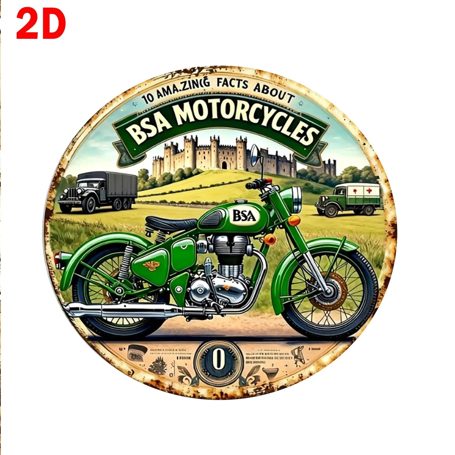 2D Vintage Round Aluminum Motorcycle Rustic Metal