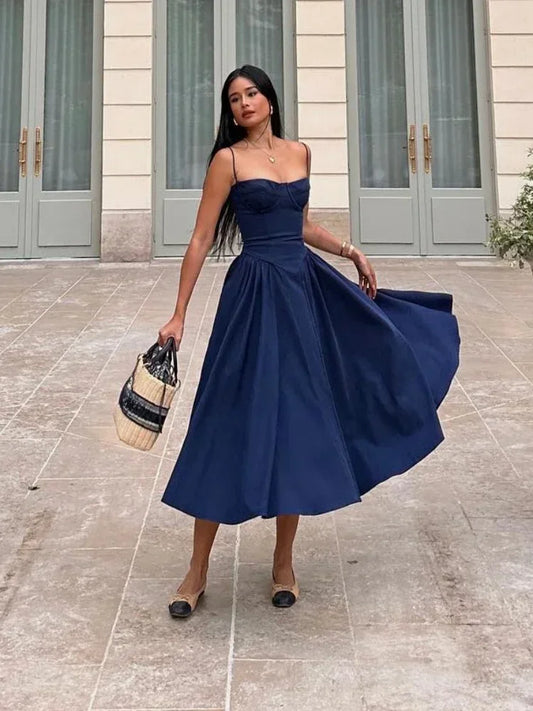 Suninheart Elegant Spaghetti Strap Midi Dress