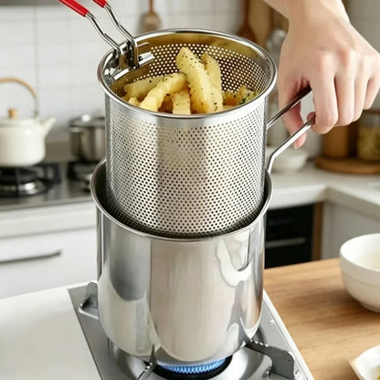Stainless Steel Fryer with Filter Screen Household Small Oil Pot
