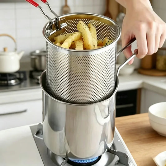 Stainless Steel Fryer with Filter Screen Household Small Oil Pot