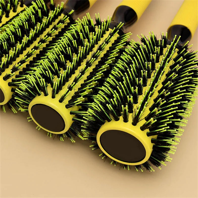 1/6pcs Yellow Boar Bristle Hair Comb Professional Round Hair Brush Curling Combs