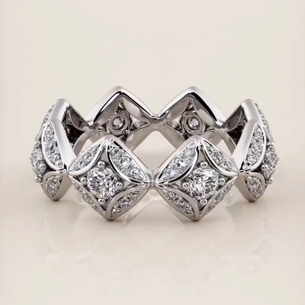 Unique White Zircon Geometric Silver Promise Ring