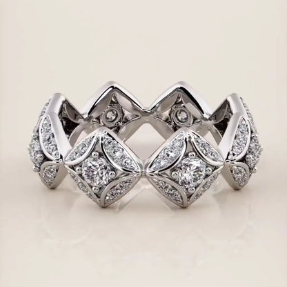 Unique White Zircon Geometric Silver Promise Ring