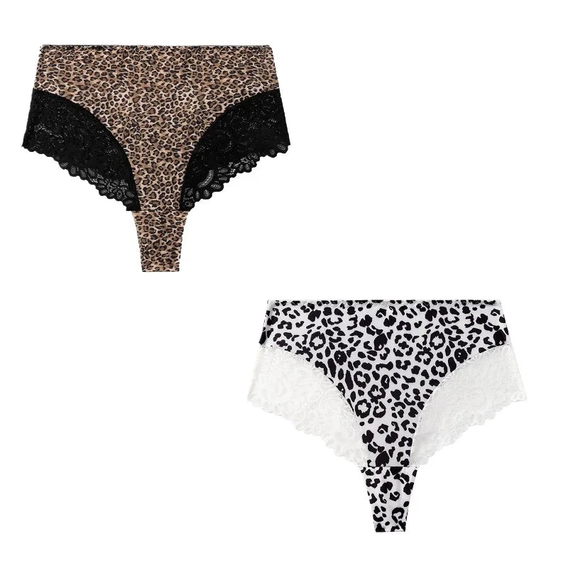 Stretchy High-Waist Thongs Sexy Lingerie Leopard Set