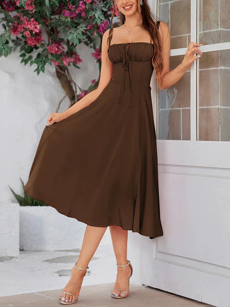Sweet Solid Sleeveless Long Dress
