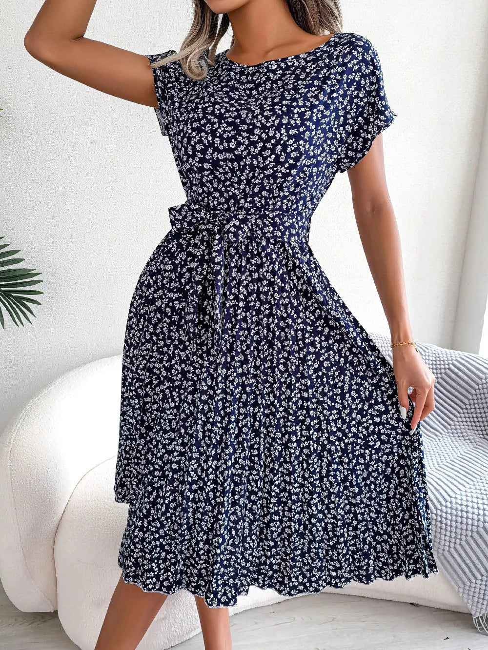 Short Sleeve High Waist Dress