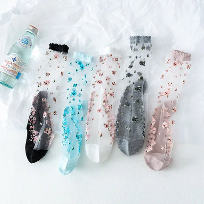 5 Pairs Lace Sexy Transparent Thin Socks