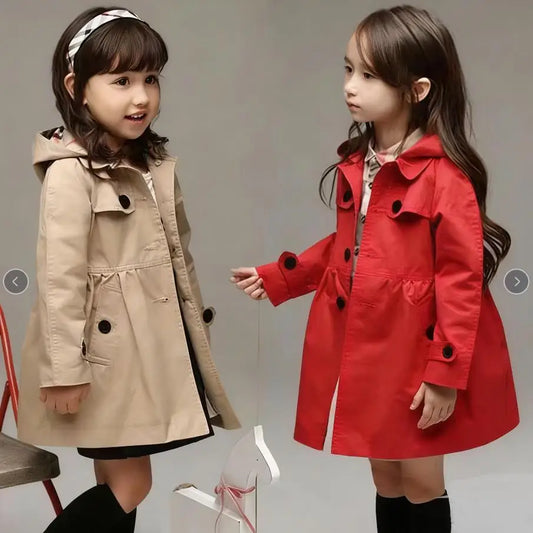 Korean spring and autumn cardigan long casual hooded jacket 2-12Y