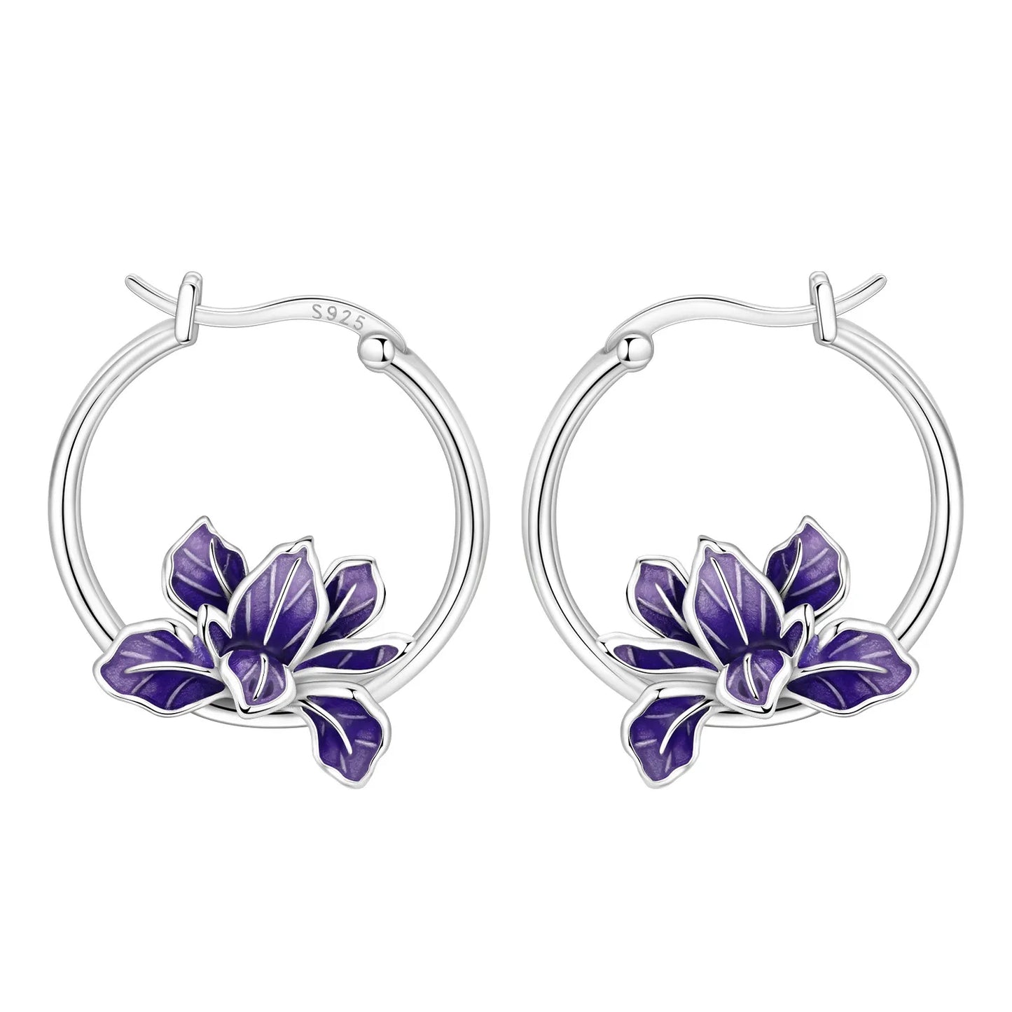 Orstarry Original 925 Sterling Silver Blue Iris Flower Earrings