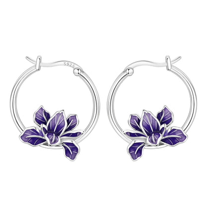 Orstarry Original 925 Sterling Silver Blue Iris Flower Earrings