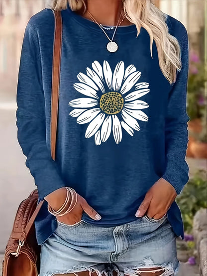 100% pure cotton loose sunflower long sleeved T-shirt