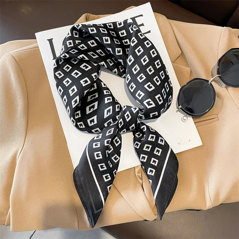Luxury Silk Square Plaid Satin Scarf