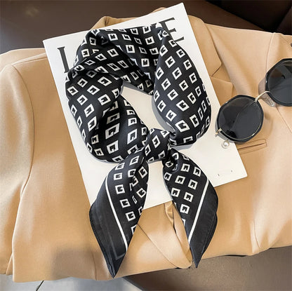 Luxury Silk Square Plaid Satin Scarf