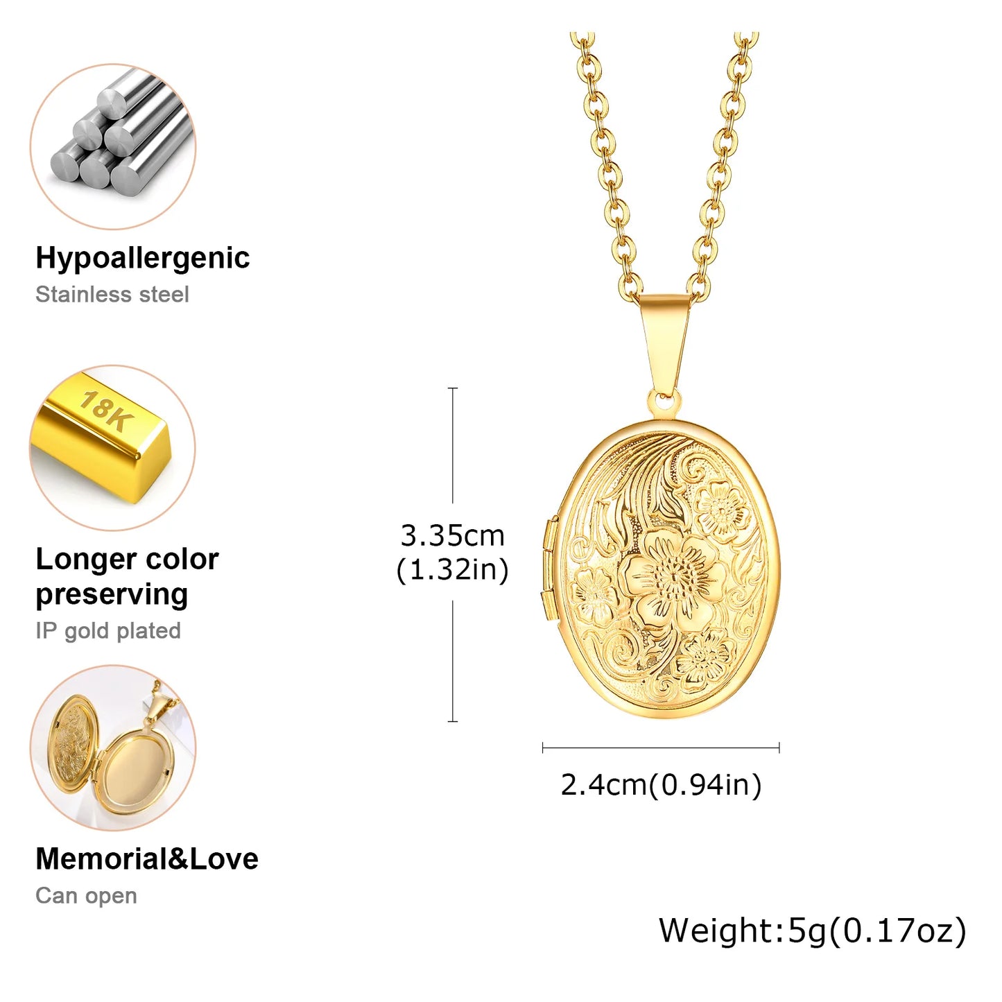 Photo Frame Glossy Stainless Steel Necklaces