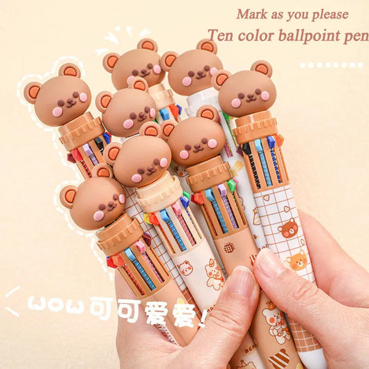 1/5/10pcs 10 color kawaii teddy bear cartoon press pen