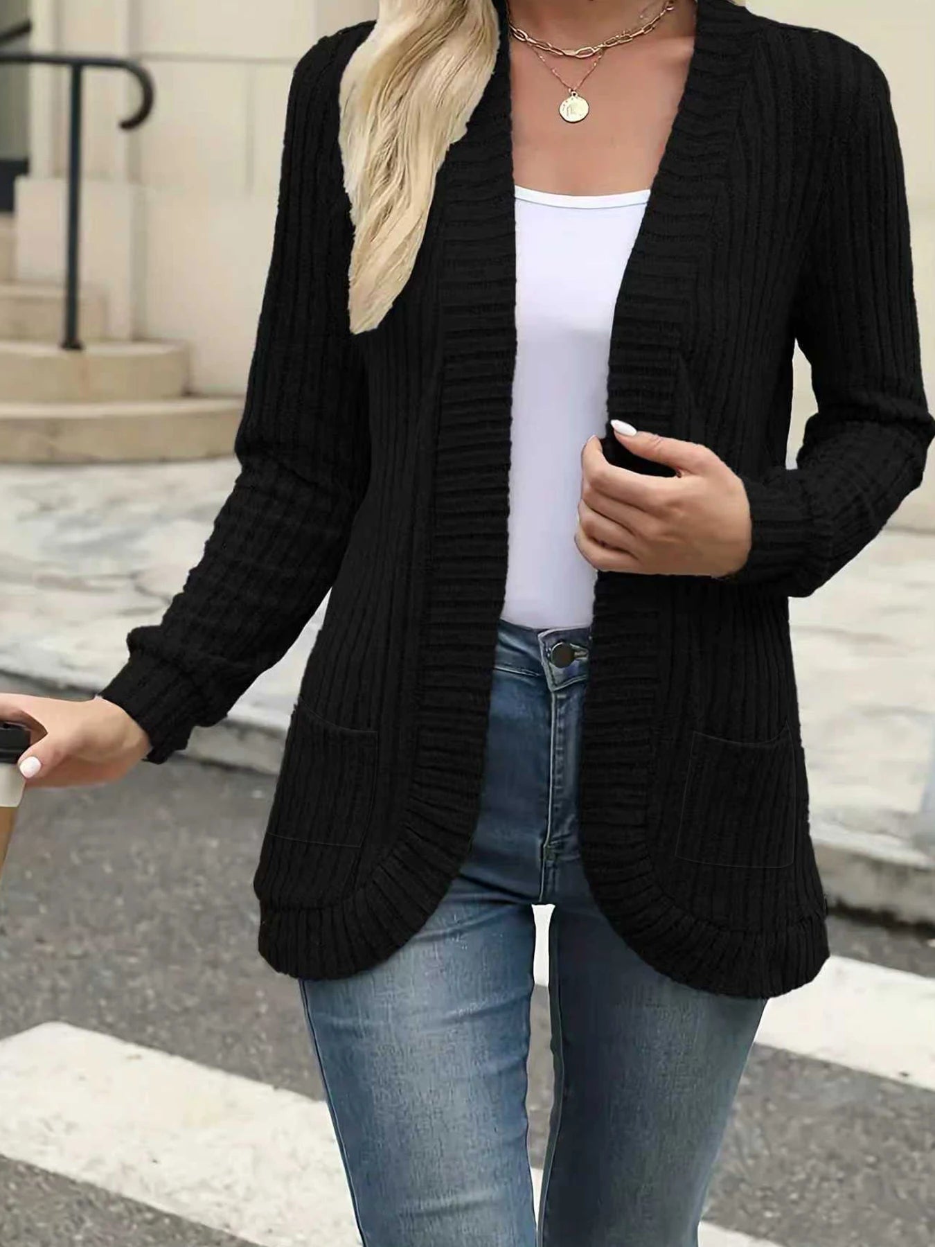 Stripe brushed cardigan jacket