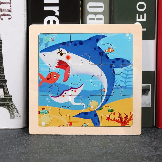 11X11CM Kids Wooden Puzzle Cartoon Animal Traffic Toys