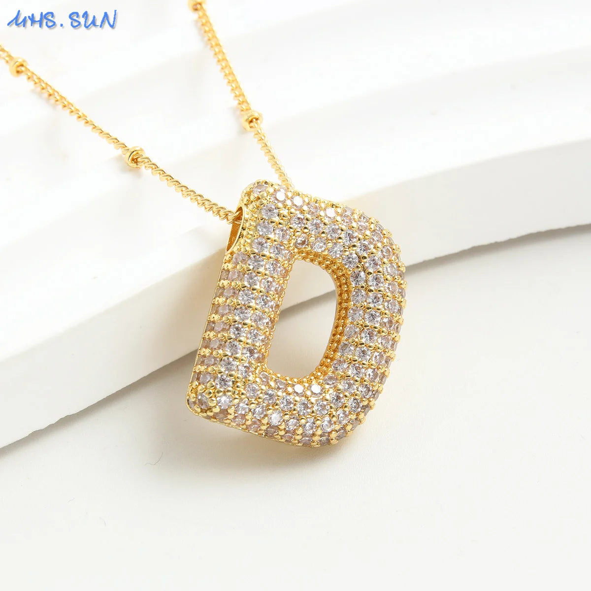26 Letter Copper Zircon Bubble Initial Chunky Necklace