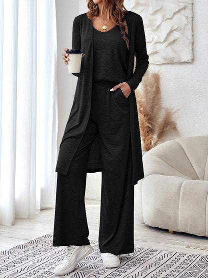Casual loose three piece vest pants cardigan three piece set
