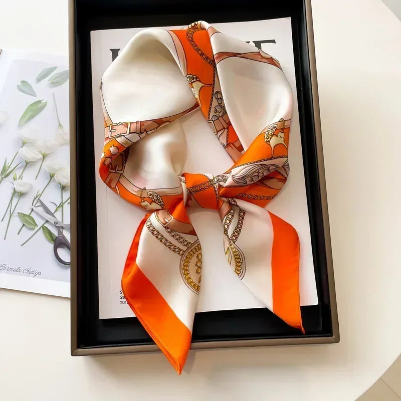 Luxury Silk Square Scarf Soft Satin Horse Hairband Hijab Headband Shawl