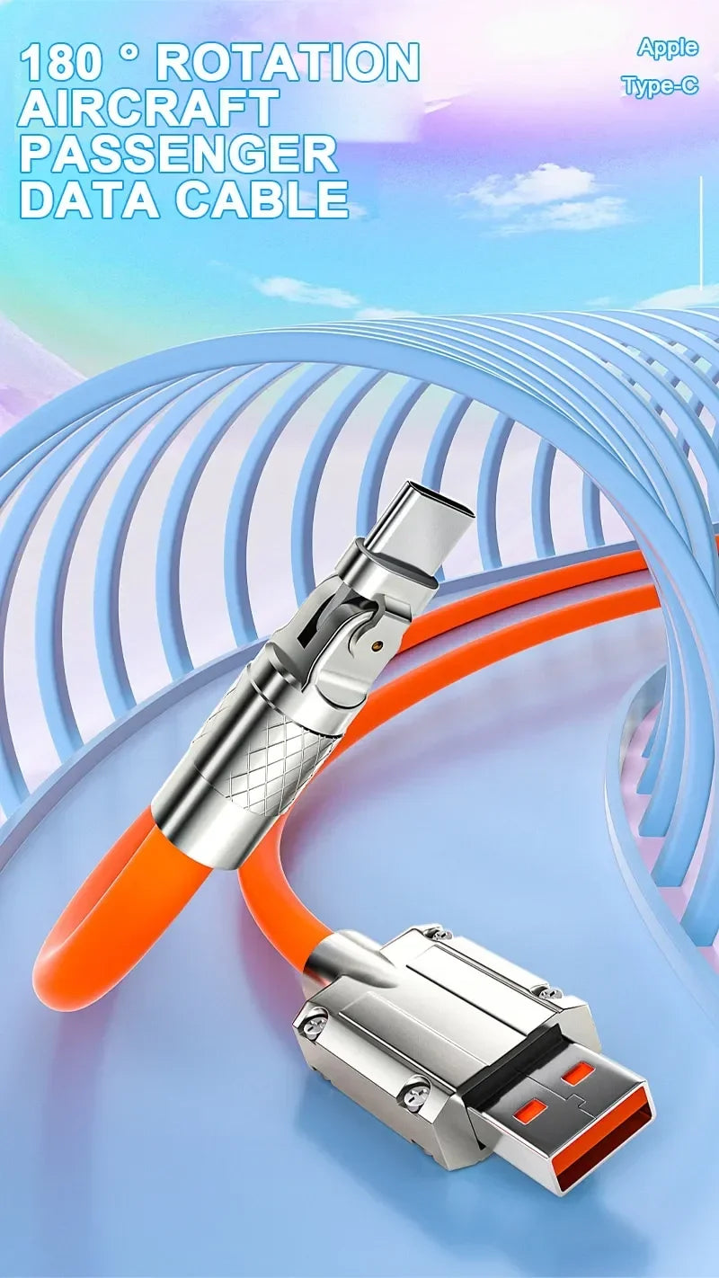 120W 7A Fast Charge USB Type C Cable 180 Degree Rotation Elbow Cable