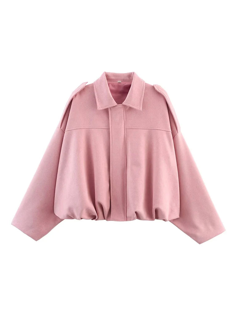 Suede Bomber Long Sleeve Zipper Oversize Solid Bomber Coat Jacket
