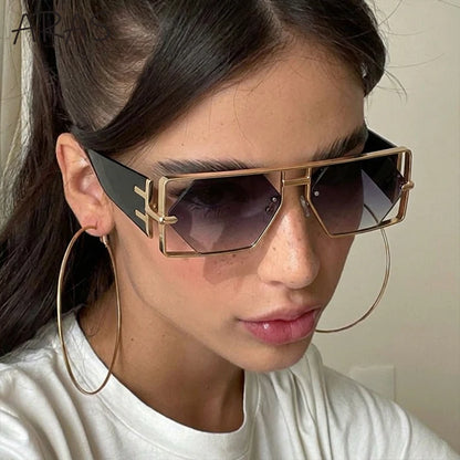 Steampunk Rectangle Metal Frame Sun Glasses