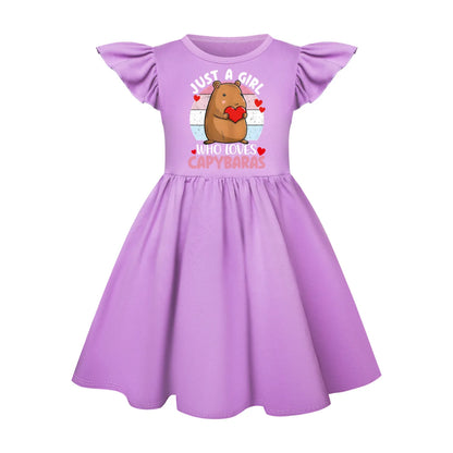 Capibala Kids Cute Capybara Fly Sleeve Casual Dresses