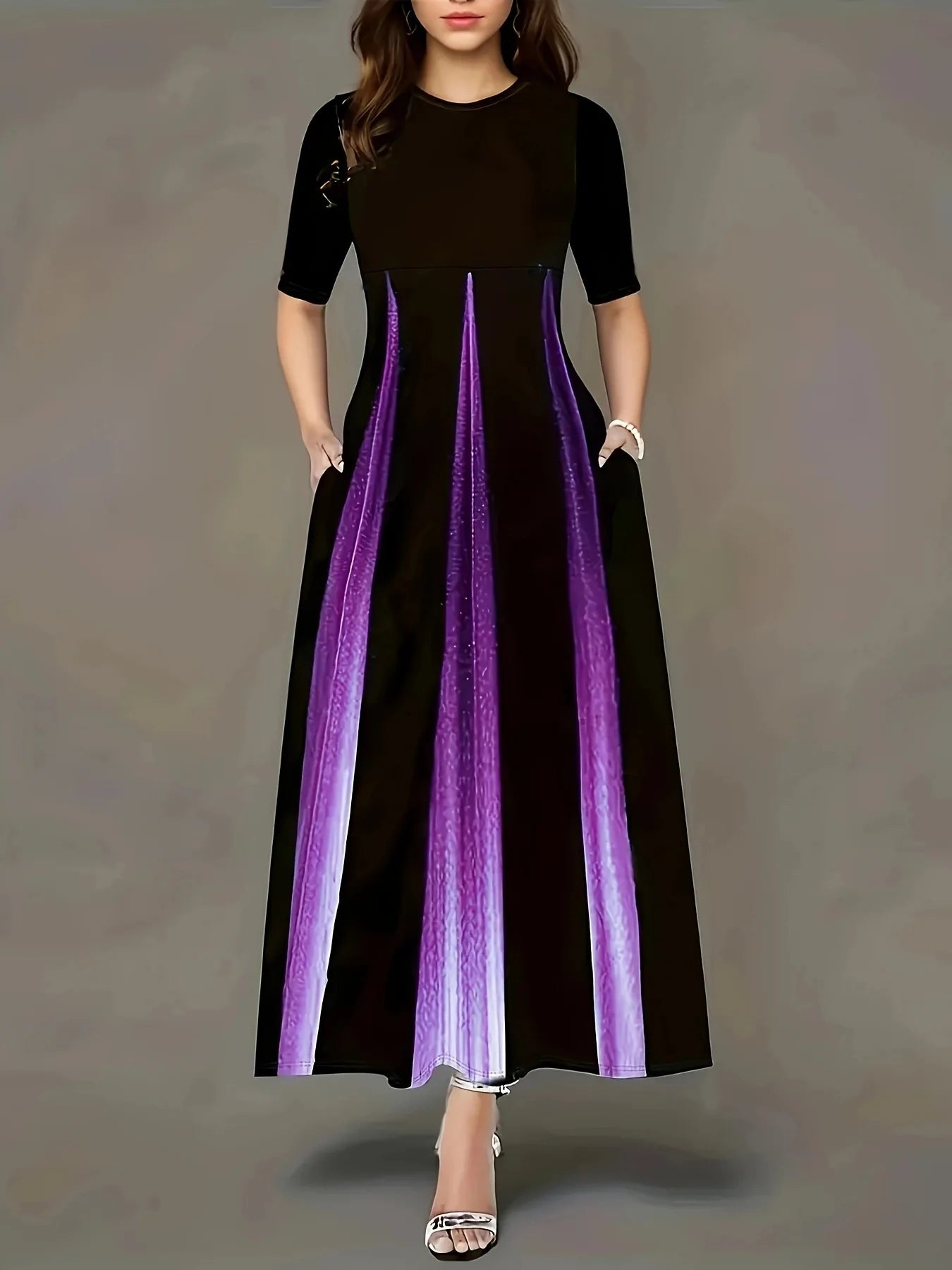 Gradient vertical round neck loose sleeves slimming Dress