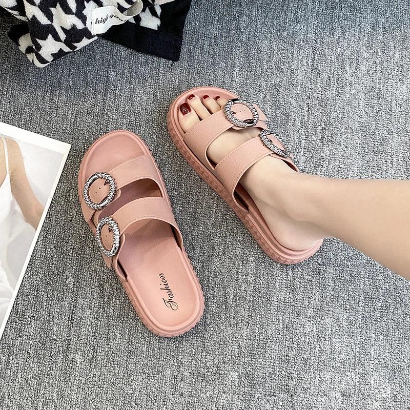 Thick Sole Adjustable Strap Slippers