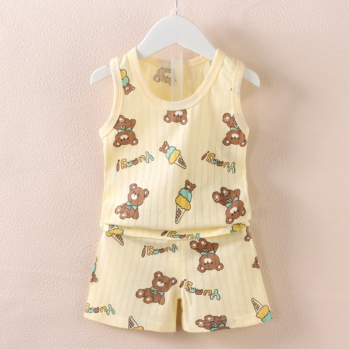 Cartoon Thin Style Sleeveless Baby Pajamas Set