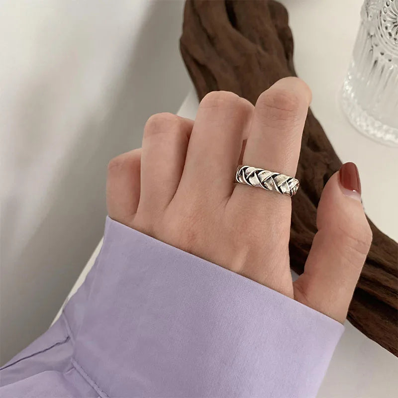 925 Sterling Silver Retro Geometric Asymmetric Rings