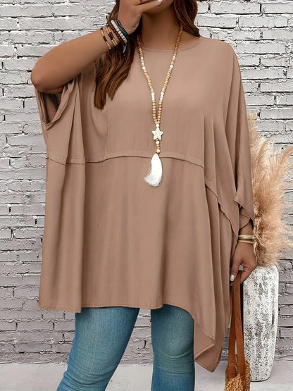 Plus-size loose crew-neck batwing sleeve Top