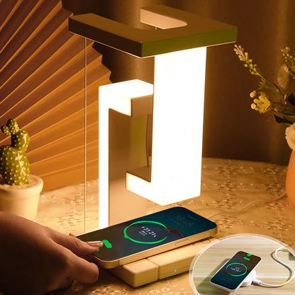 LED Night Lamp Creativity Physics Balance Suspension Table Desk Lamp Wireless Charger